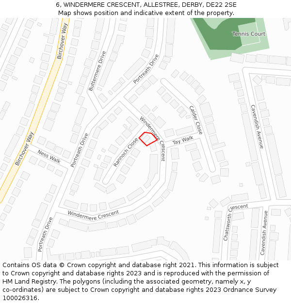 6, WINDERMERE CRESCENT, ALLESTREE, DERBY, DE22 2SE: Location map and indicative extent of plot