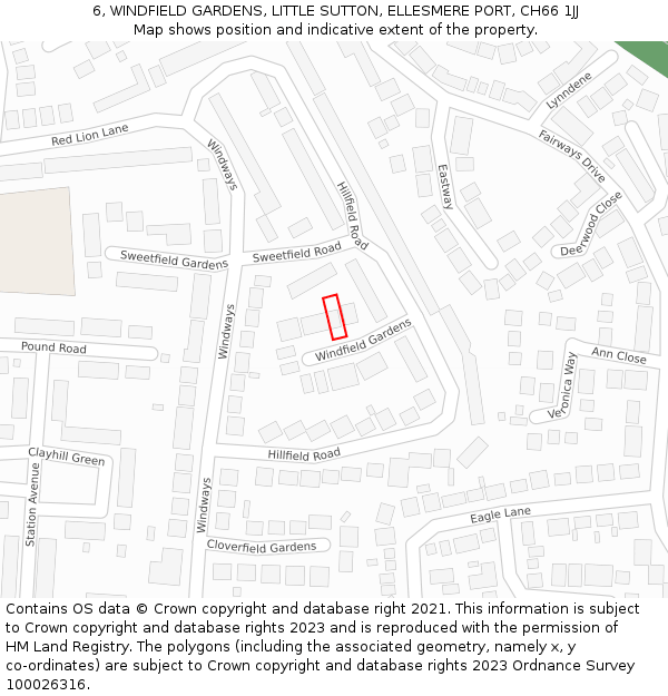 6, WINDFIELD GARDENS, LITTLE SUTTON, ELLESMERE PORT, CH66 1JJ: Location map and indicative extent of plot