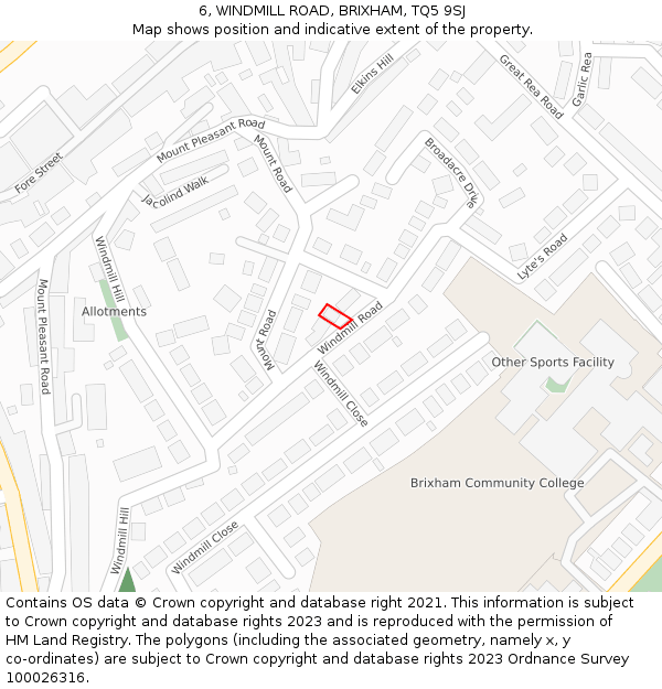 6, WINDMILL ROAD, BRIXHAM, TQ5 9SJ: Location map and indicative extent of plot