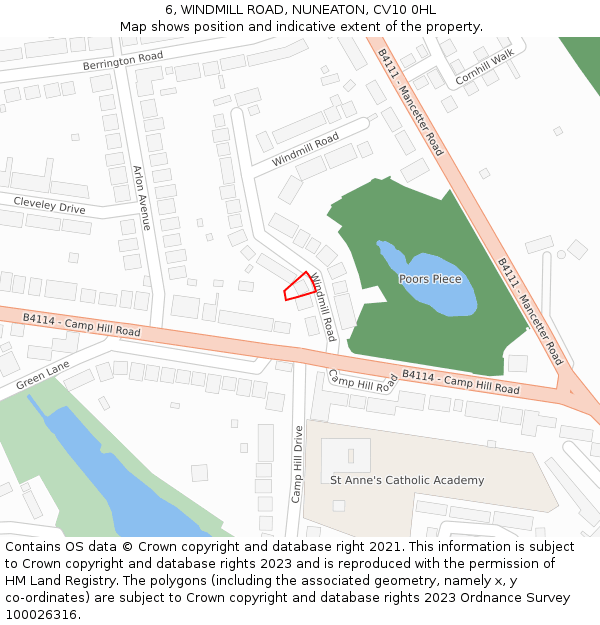 6, WINDMILL ROAD, NUNEATON, CV10 0HL: Location map and indicative extent of plot
