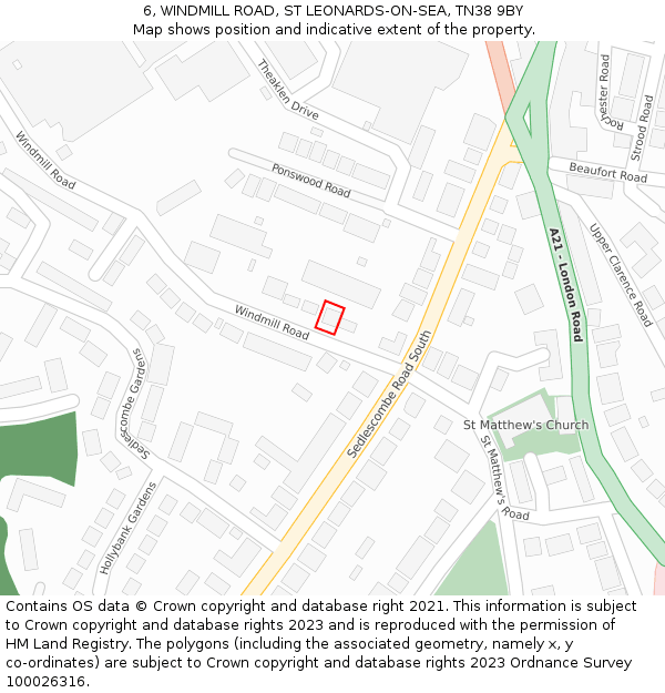 6, WINDMILL ROAD, ST LEONARDS-ON-SEA, TN38 9BY: Location map and indicative extent of plot