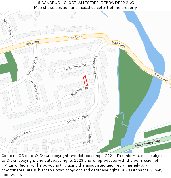 6, WINDRUSH CLOSE, ALLESTREE, DERBY, DE22 2UG: Location map and indicative extent of plot
