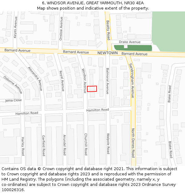 6, WINDSOR AVENUE, GREAT YARMOUTH, NR30 4EA: Location map and indicative extent of plot