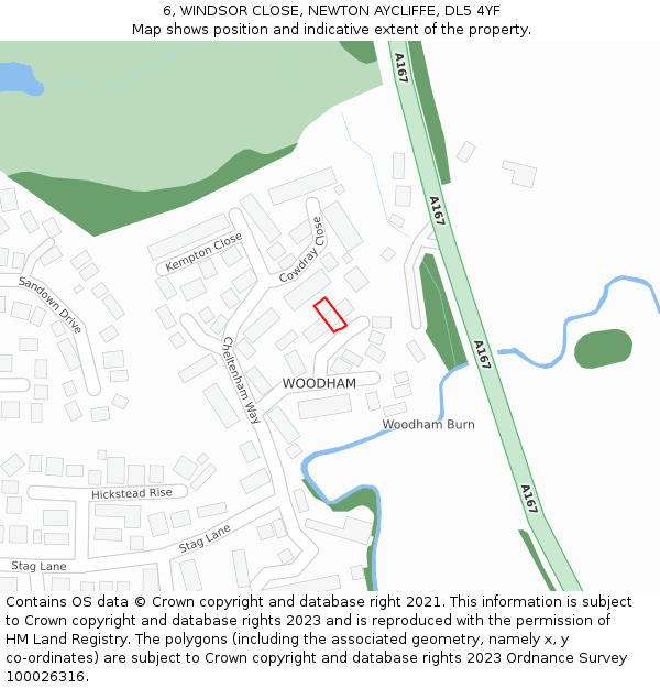 6, WINDSOR CLOSE, NEWTON AYCLIFFE, DL5 4YF: Location map and indicative extent of plot