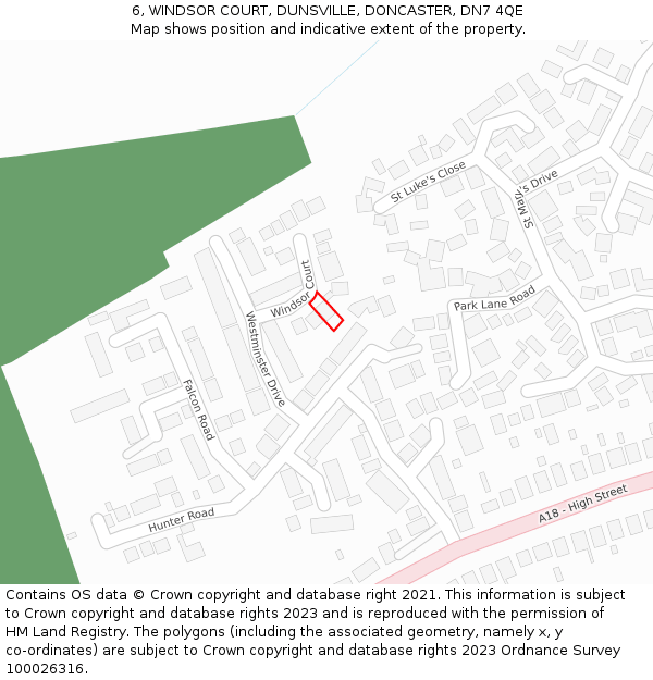 6, WINDSOR COURT, DUNSVILLE, DONCASTER, DN7 4QE: Location map and indicative extent of plot