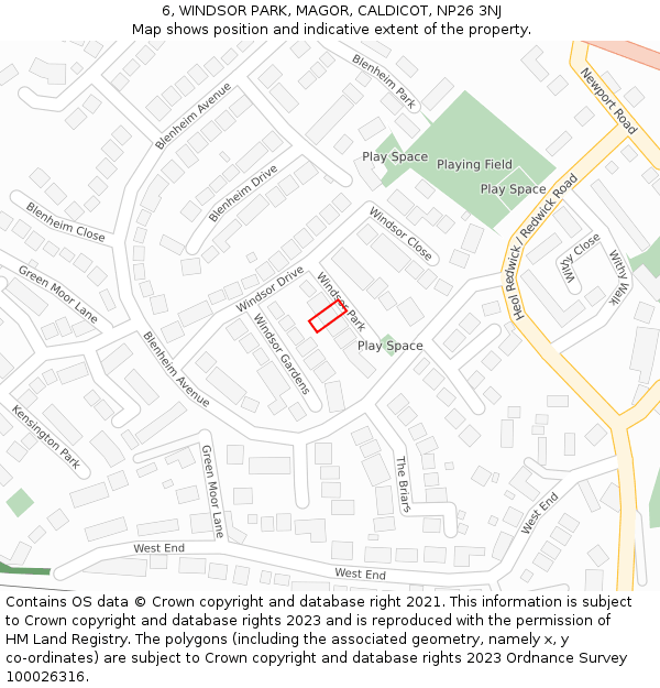 6, WINDSOR PARK, MAGOR, CALDICOT, NP26 3NJ: Location map and indicative extent of plot