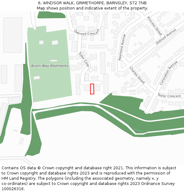 6, WINDSOR WALK, GRIMETHORPE, BARNSLEY, S72 7NB: Location map and indicative extent of plot