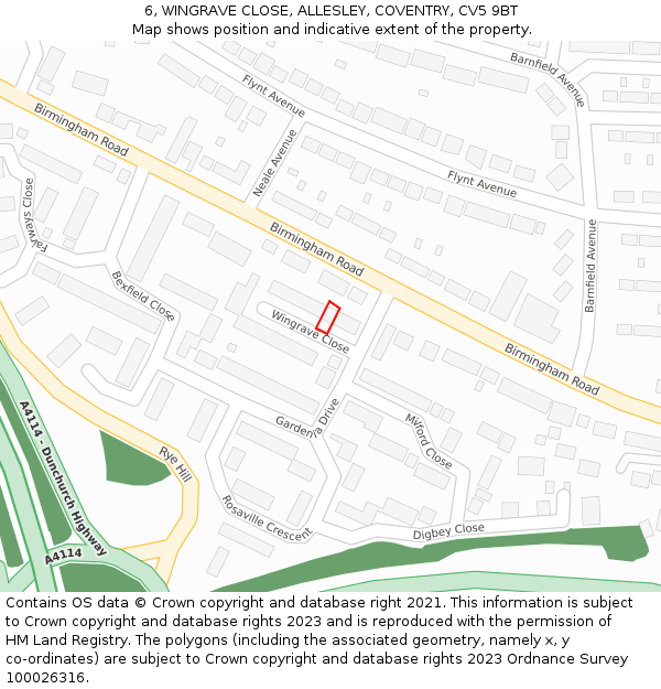 6, WINGRAVE CLOSE, ALLESLEY, COVENTRY, CV5 9BT: Location map and indicative extent of plot