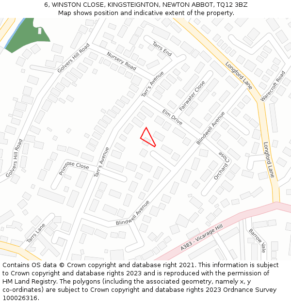 6, WINSTON CLOSE, KINGSTEIGNTON, NEWTON ABBOT, TQ12 3BZ: Location map and indicative extent of plot