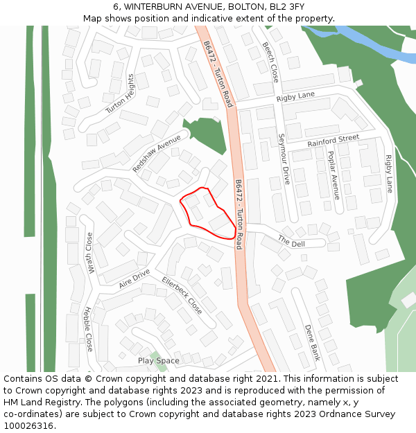 6, WINTERBURN AVENUE, BOLTON, BL2 3FY: Location map and indicative extent of plot