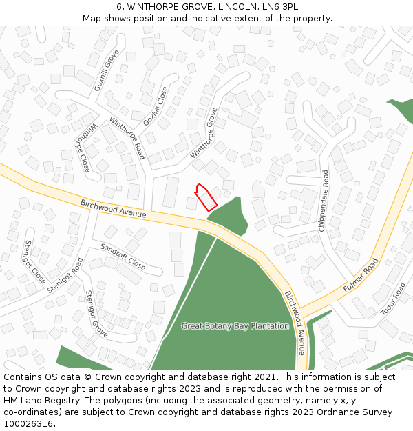 6, WINTHORPE GROVE, LINCOLN, LN6 3PL: Location map and indicative extent of plot