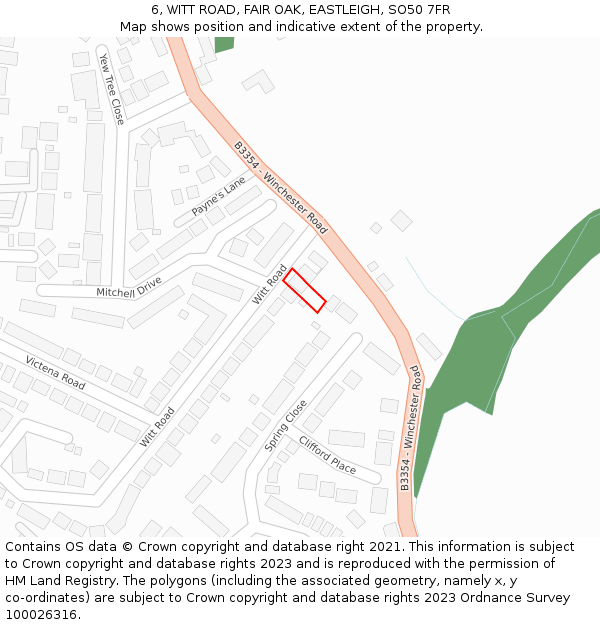 6, WITT ROAD, FAIR OAK, EASTLEIGH, SO50 7FR: Location map and indicative extent of plot