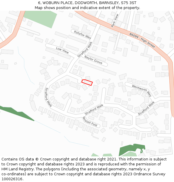 6, WOBURN PLACE, DODWORTH, BARNSLEY, S75 3ST: Location map and indicative extent of plot