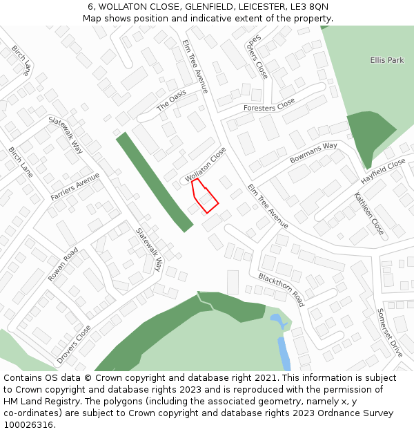 6, WOLLATON CLOSE, GLENFIELD, LEICESTER, LE3 8QN: Location map and indicative extent of plot