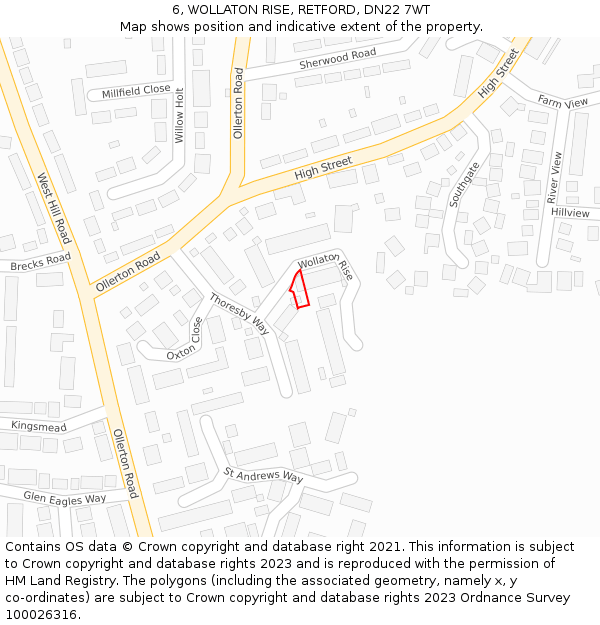 6, WOLLATON RISE, RETFORD, DN22 7WT: Location map and indicative extent of plot