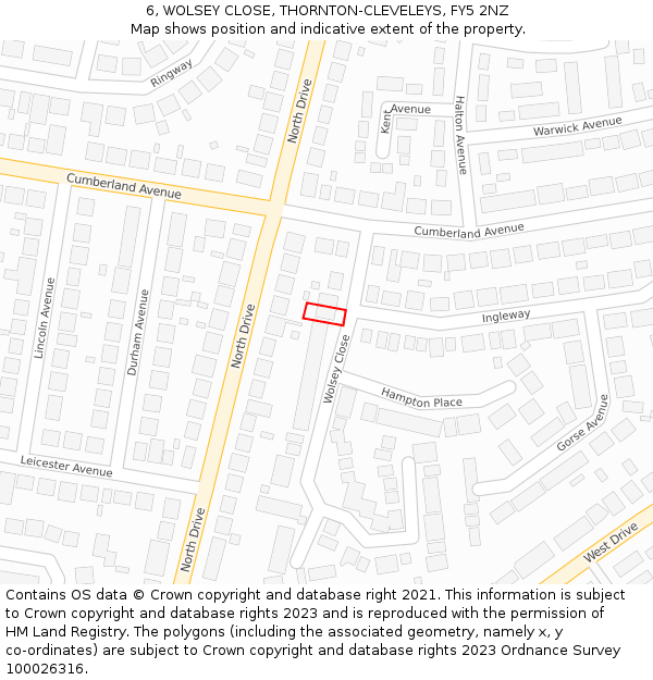 6, WOLSEY CLOSE, THORNTON-CLEVELEYS, FY5 2NZ: Location map and indicative extent of plot