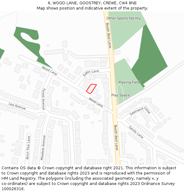 6, WOOD LANE, GOOSTREY, CREWE, CW4 8NE: Location map and indicative extent of plot