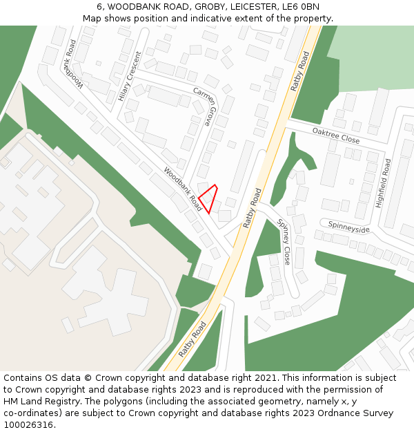 6, WOODBANK ROAD, GROBY, LEICESTER, LE6 0BN: Location map and indicative extent of plot