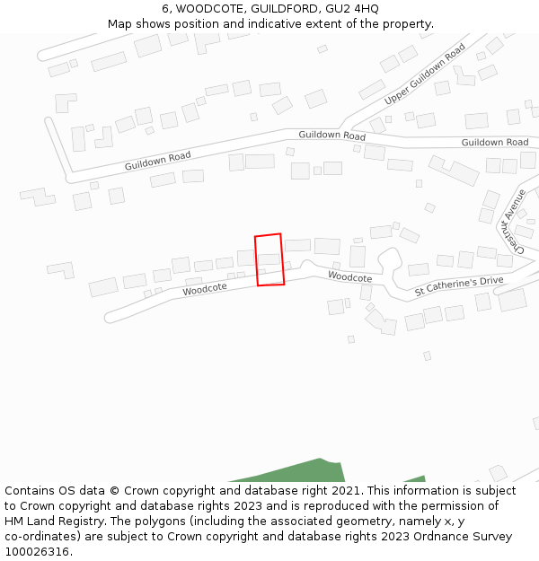 6, WOODCOTE, GUILDFORD, GU2 4HQ: Location map and indicative extent of plot