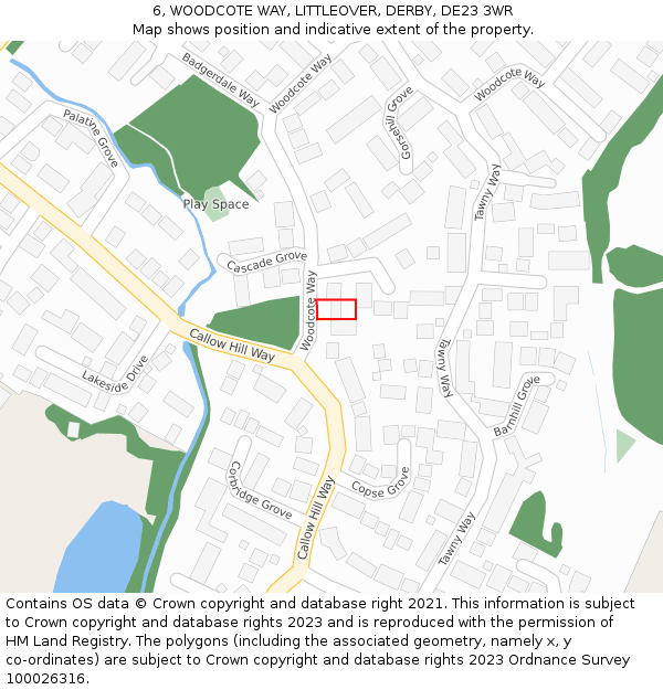 6, WOODCOTE WAY, LITTLEOVER, DERBY, DE23 3WR: Location map and indicative extent of plot