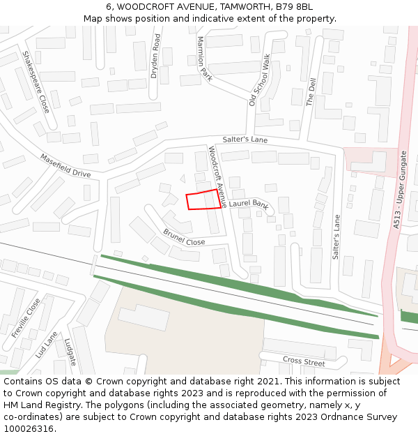6, WOODCROFT AVENUE, TAMWORTH, B79 8BL: Location map and indicative extent of plot