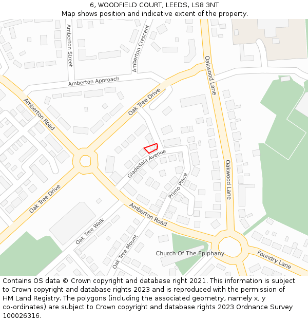 6, WOODFIELD COURT, LEEDS, LS8 3NT: Location map and indicative extent of plot