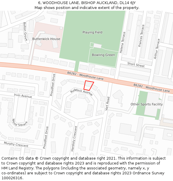 6, WOODHOUSE LANE, BISHOP AUCKLAND, DL14 6JY: Location map and indicative extent of plot