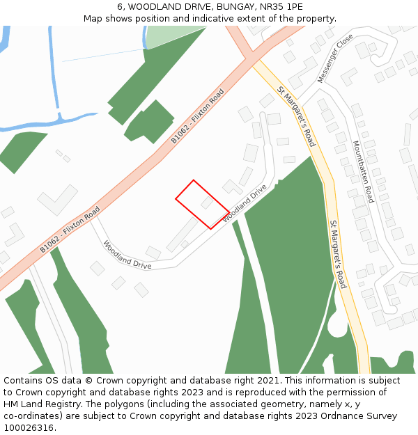 6, WOODLAND DRIVE, BUNGAY, NR35 1PE: Location map and indicative extent of plot