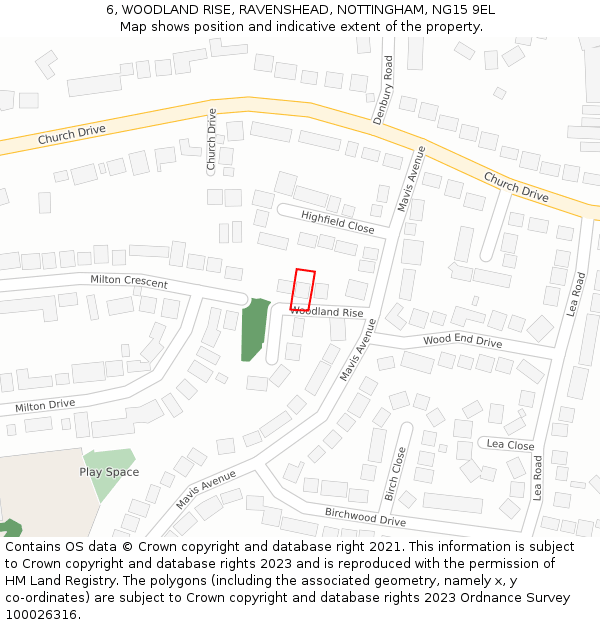 6, WOODLAND RISE, RAVENSHEAD, NOTTINGHAM, NG15 9EL: Location map and indicative extent of plot