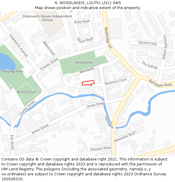 6, WOODLANDS, LOUTH, LN11 0WS: Location map and indicative extent of plot