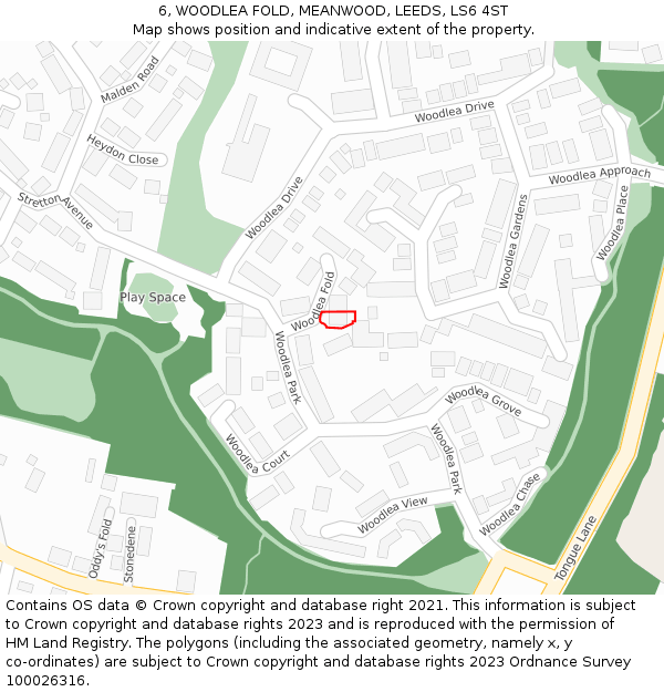 6, WOODLEA FOLD, MEANWOOD, LEEDS, LS6 4ST: Location map and indicative extent of plot