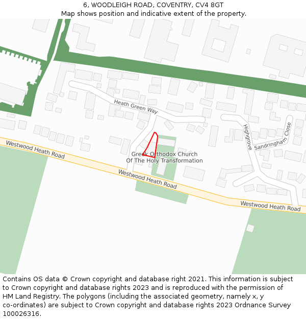 6, WOODLEIGH ROAD, COVENTRY, CV4 8GT: Location map and indicative extent of plot