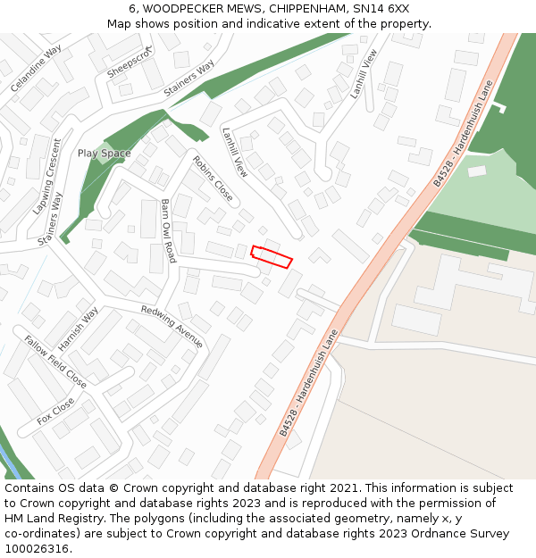 6, WOODPECKER MEWS, CHIPPENHAM, SN14 6XX: Location map and indicative extent of plot