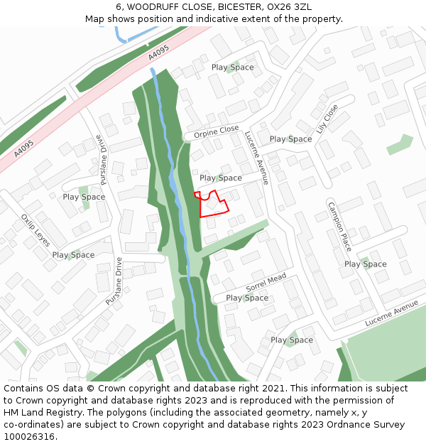 6, WOODRUFF CLOSE, BICESTER, OX26 3ZL: Location map and indicative extent of plot