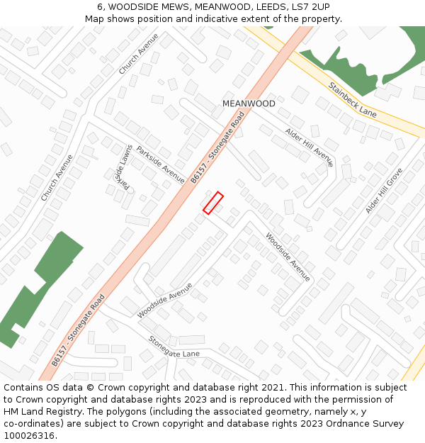 6, WOODSIDE MEWS, MEANWOOD, LEEDS, LS7 2UP: Location map and indicative extent of plot