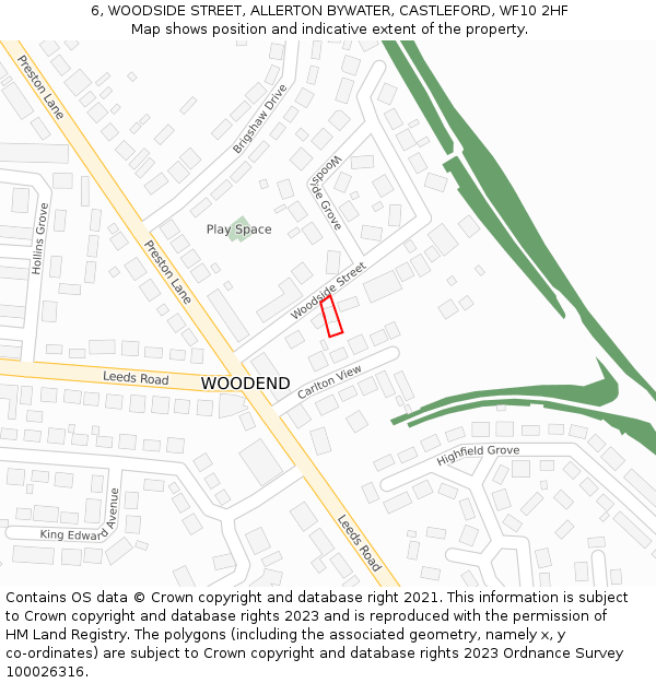 6, WOODSIDE STREET, ALLERTON BYWATER, CASTLEFORD, WF10 2HF: Location map and indicative extent of plot