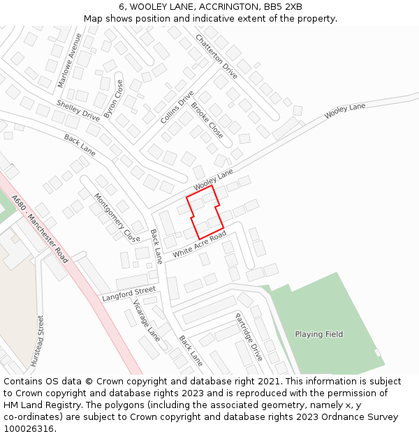 6, WOOLEY LANE, ACCRINGTON, BB5 2XB: Location map and indicative extent of plot