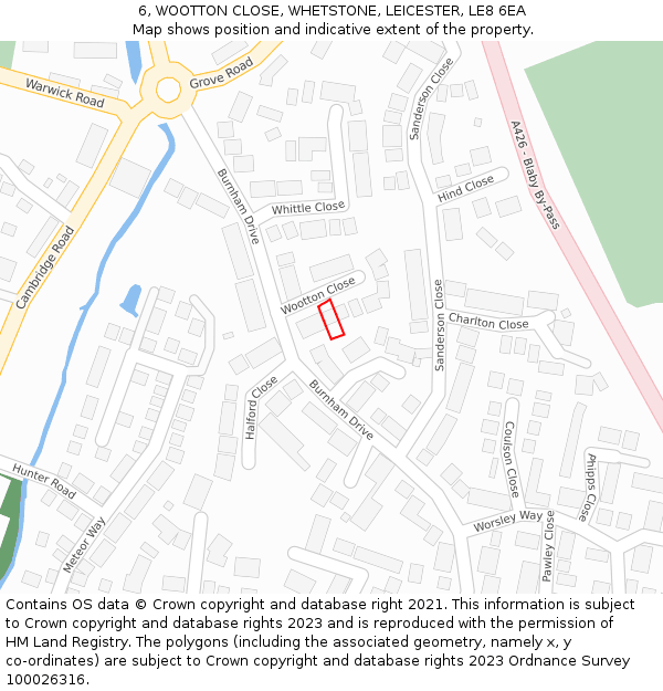6, WOOTTON CLOSE, WHETSTONE, LEICESTER, LE8 6EA: Location map and indicative extent of plot