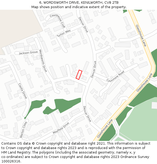 6, WORDSWORTH DRIVE, KENILWORTH, CV8 2TB: Location map and indicative extent of plot