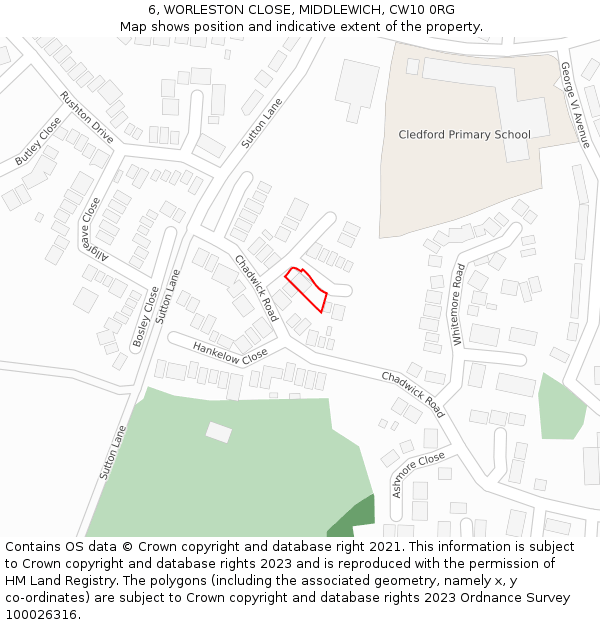 6, WORLESTON CLOSE, MIDDLEWICH, CW10 0RG: Location map and indicative extent of plot