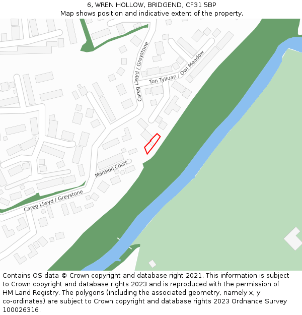 6, WREN HOLLOW, BRIDGEND, CF31 5BP: Location map and indicative extent of plot