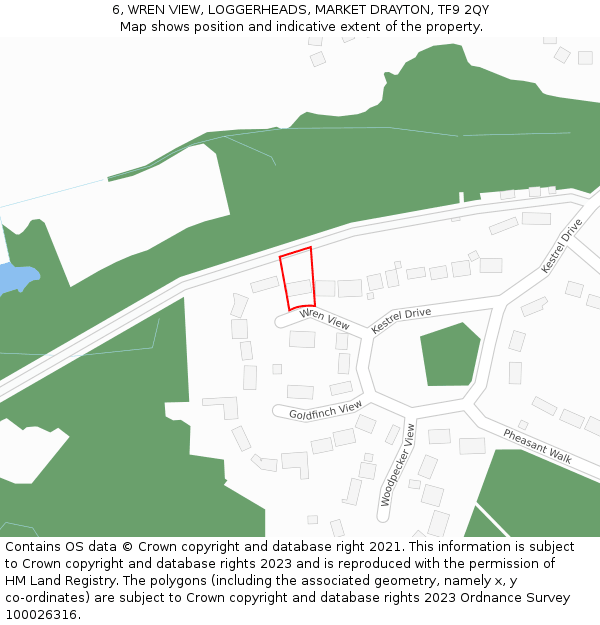 6, WREN VIEW, LOGGERHEADS, MARKET DRAYTON, TF9 2QY: Location map and indicative extent of plot