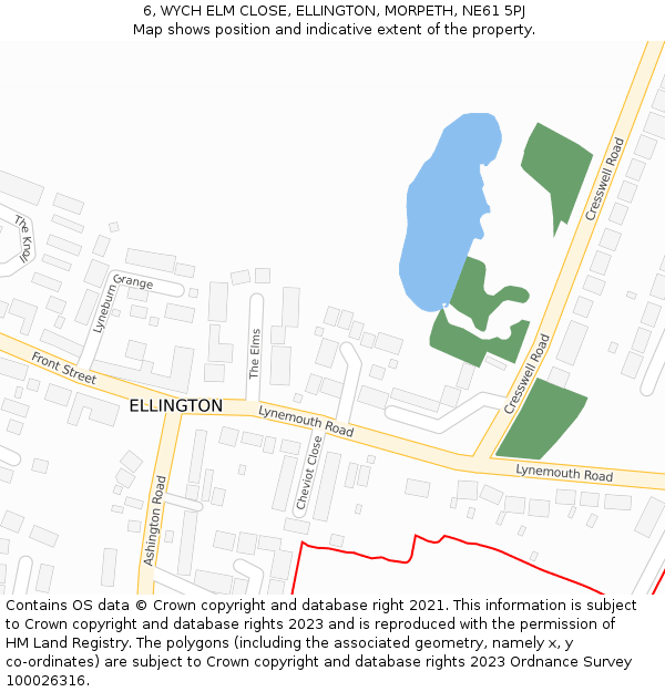 6, WYCH ELM CLOSE, ELLINGTON, MORPETH, NE61 5PJ: Location map and indicative extent of plot