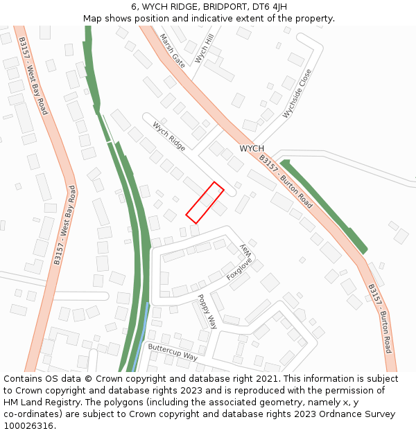 6, WYCH RIDGE, BRIDPORT, DT6 4JH: Location map and indicative extent of plot
