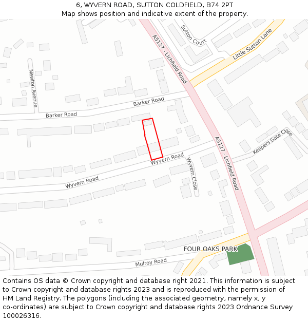 6, WYVERN ROAD, SUTTON COLDFIELD, B74 2PT: Location map and indicative extent of plot