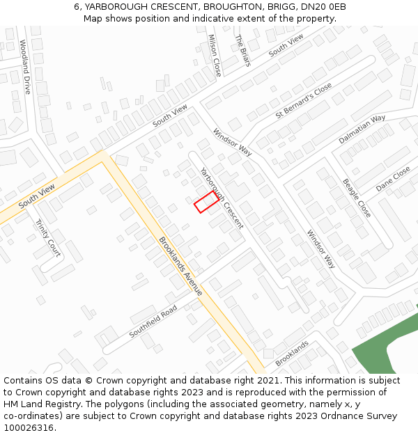 6, YARBOROUGH CRESCENT, BROUGHTON, BRIGG, DN20 0EB: Location map and indicative extent of plot