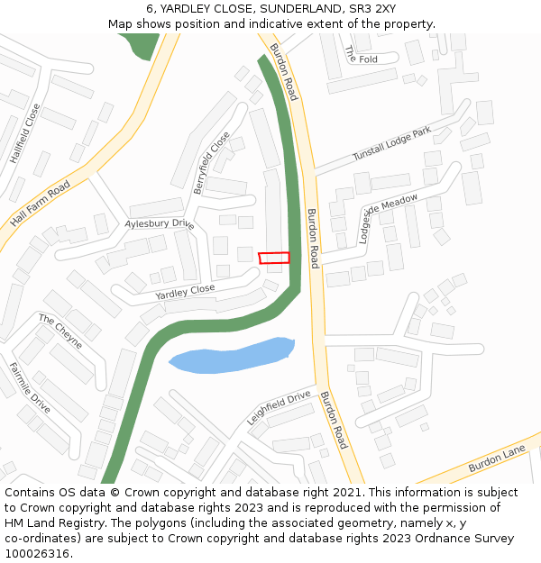 6, YARDLEY CLOSE, SUNDERLAND, SR3 2XY: Location map and indicative extent of plot