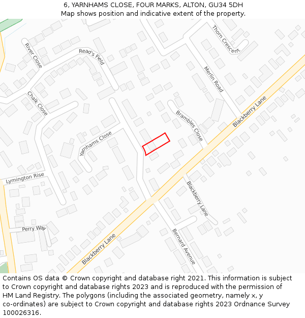 6, YARNHAMS CLOSE, FOUR MARKS, ALTON, GU34 5DH: Location map and indicative extent of plot