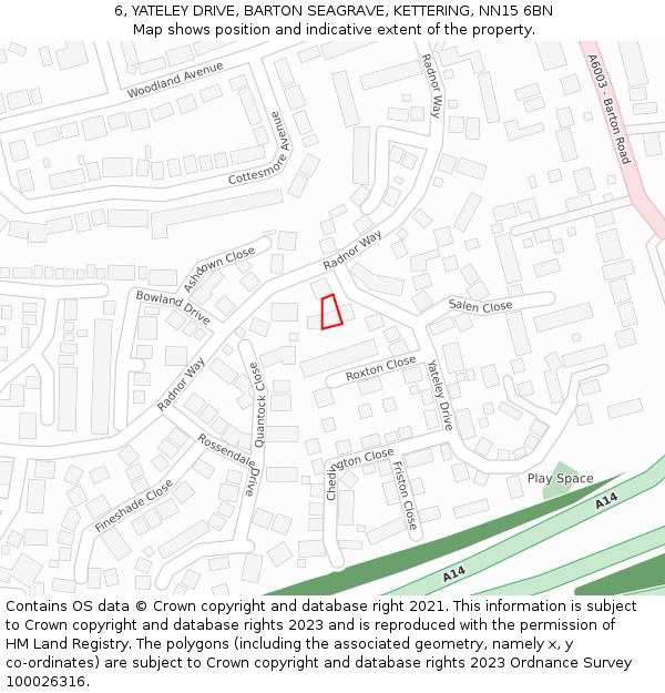 6, YATELEY DRIVE, BARTON SEAGRAVE, KETTERING, NN15 6BN: Location map and indicative extent of plot