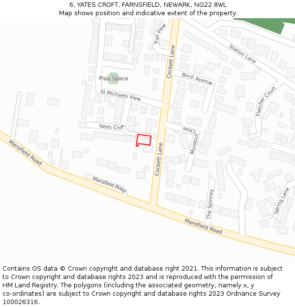 6, YATES CROFT, FARNSFIELD, NEWARK, NG22 8WL: Location map and indicative extent of plot